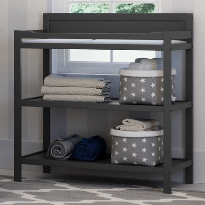 Storkcraft Alpine Changing Table (Black) – GREENGUARD Gold Certified Nursery Changing Table, Includes Water-Resistant Changing Pad, 2 Shelves for Nursery Storage and Organizing