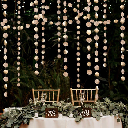 Decor365 Champagne Gold Birthday Decorations Glitter Dot Garland Circle Streamers Banner Backdrop Baby Showers Bridal Showers Christmas New Year Eve Anniversaries Graduations Holiday Parties Decor