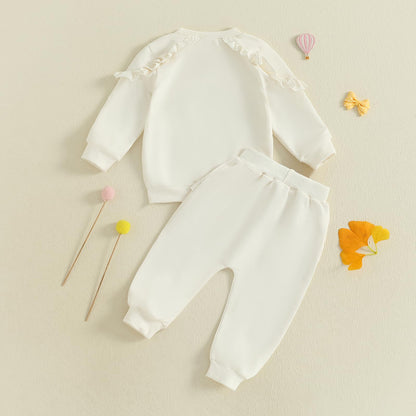 Kupretty Baby Girl Clothes Toddler Fall Winter Outfit Ruffles Crewneck Bow Pullover Sweatshirt + Joggers Pants Set