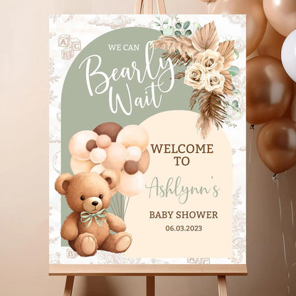 Personalized We Can Bearly Wait Baby Shower Welcome Sign, Welcome to Baby Shower Sign - Teddy Bear & Balloon Theme Décor #5
