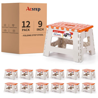 ACSTEP Folding Step Stool 9'' Tall Kids Step Stool Holds Up to 300 lb Plastic Foldable Step Stools for Kids Non-Slip Surface with Carry Handle Collapsible Stool for Home, Outdoor and Indoor(Black)