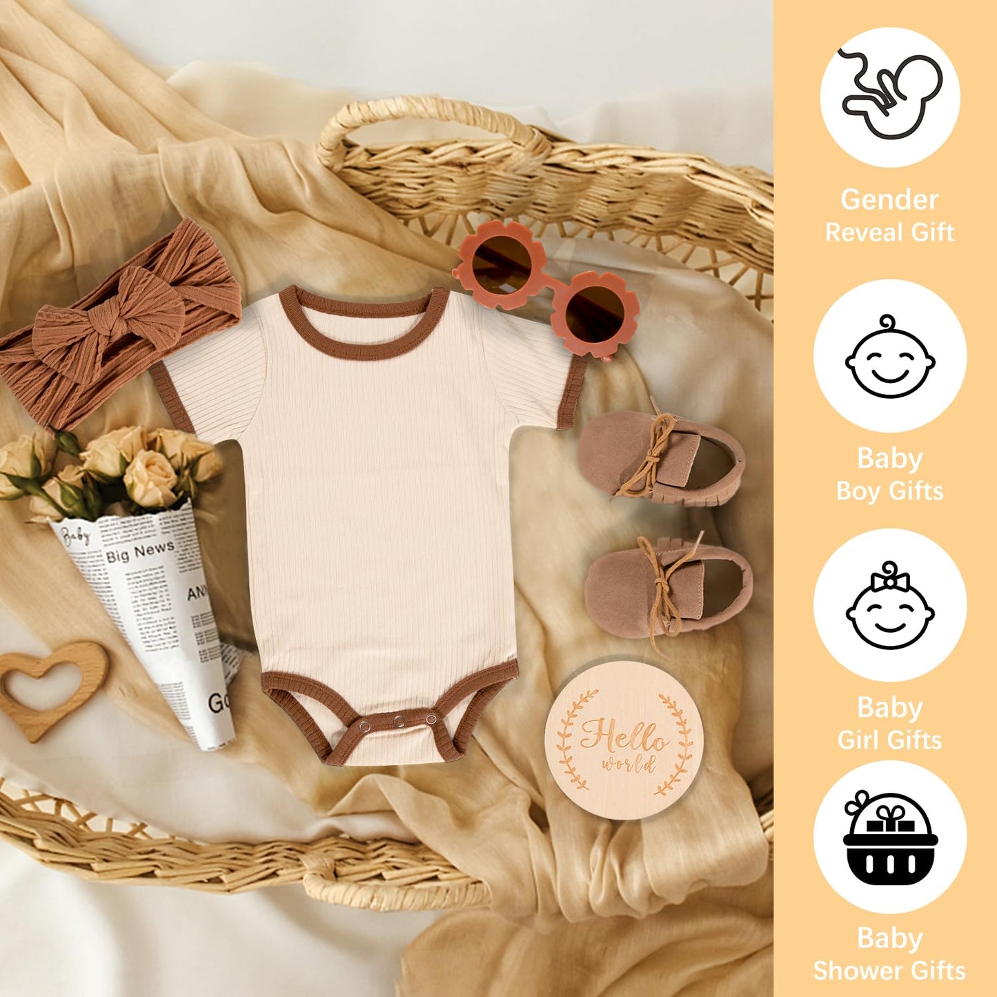 Baby Girl Gifts, Baby Shower Gifts for Girls, Unique Baby Gift Essential Stuff Newborn Swaddle Wrap Sunglasses Infant Bow Onesie Milestone Cards Tassel Shoes, New Born Baby Girl Gift Basket