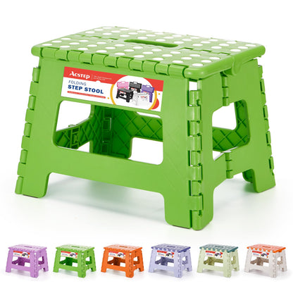 ACSTEP Folding Step Stool 9'' Tall Kids Step Stool Holds Up to 300 lb Plastic Foldable Step Stools for Kids Non-Slip Surface with Carry Handle Collapsible Stool for Home, Outdoor and Indoor(Black)