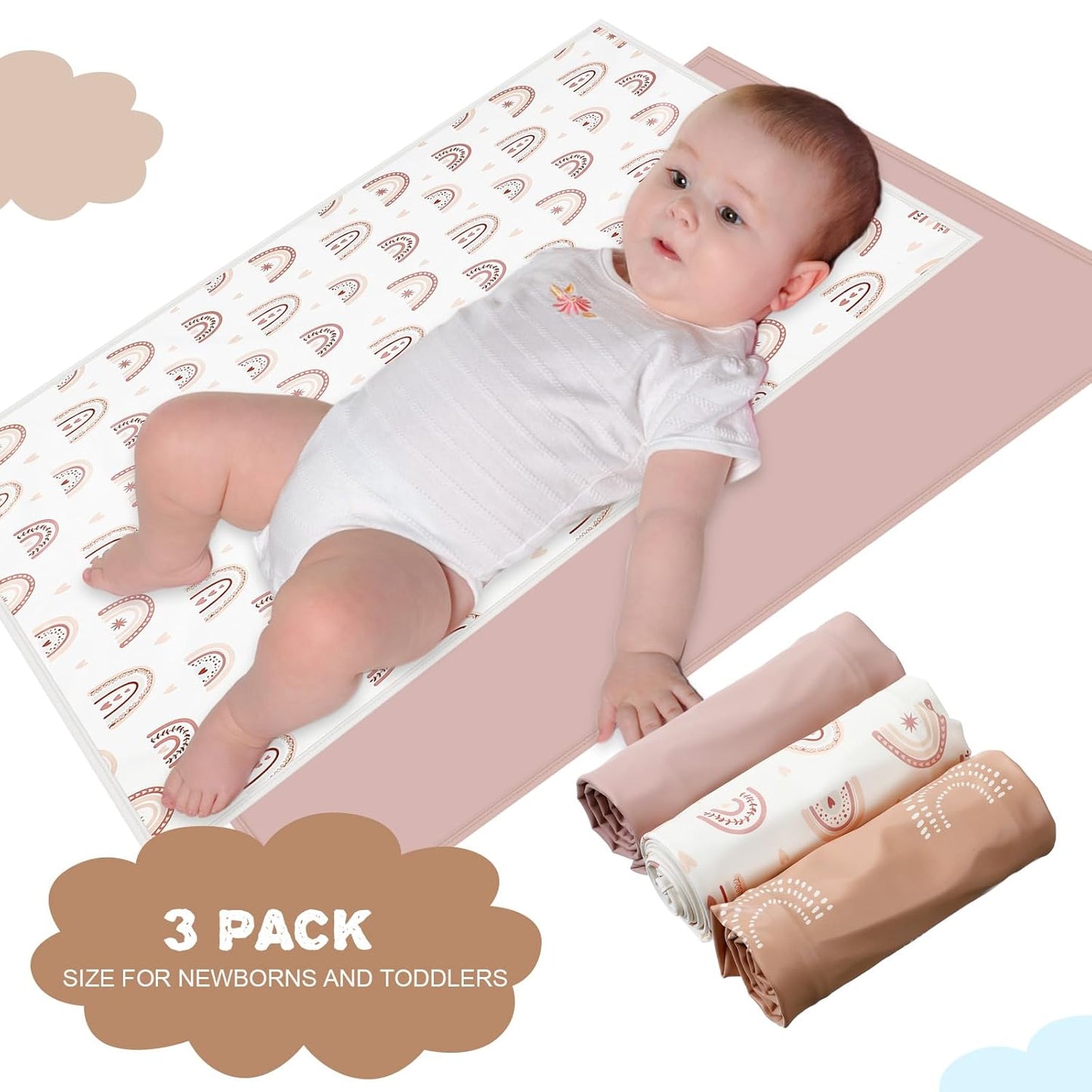 Geelin 3 Pcs PU Baby Diaper Changing Pad Liner 20 x 28 Inch Foldable Portable Waterproof Changing Pads Mat for Toddler Baby Newborns Travel Seating Lie Bed Gifts Supplies