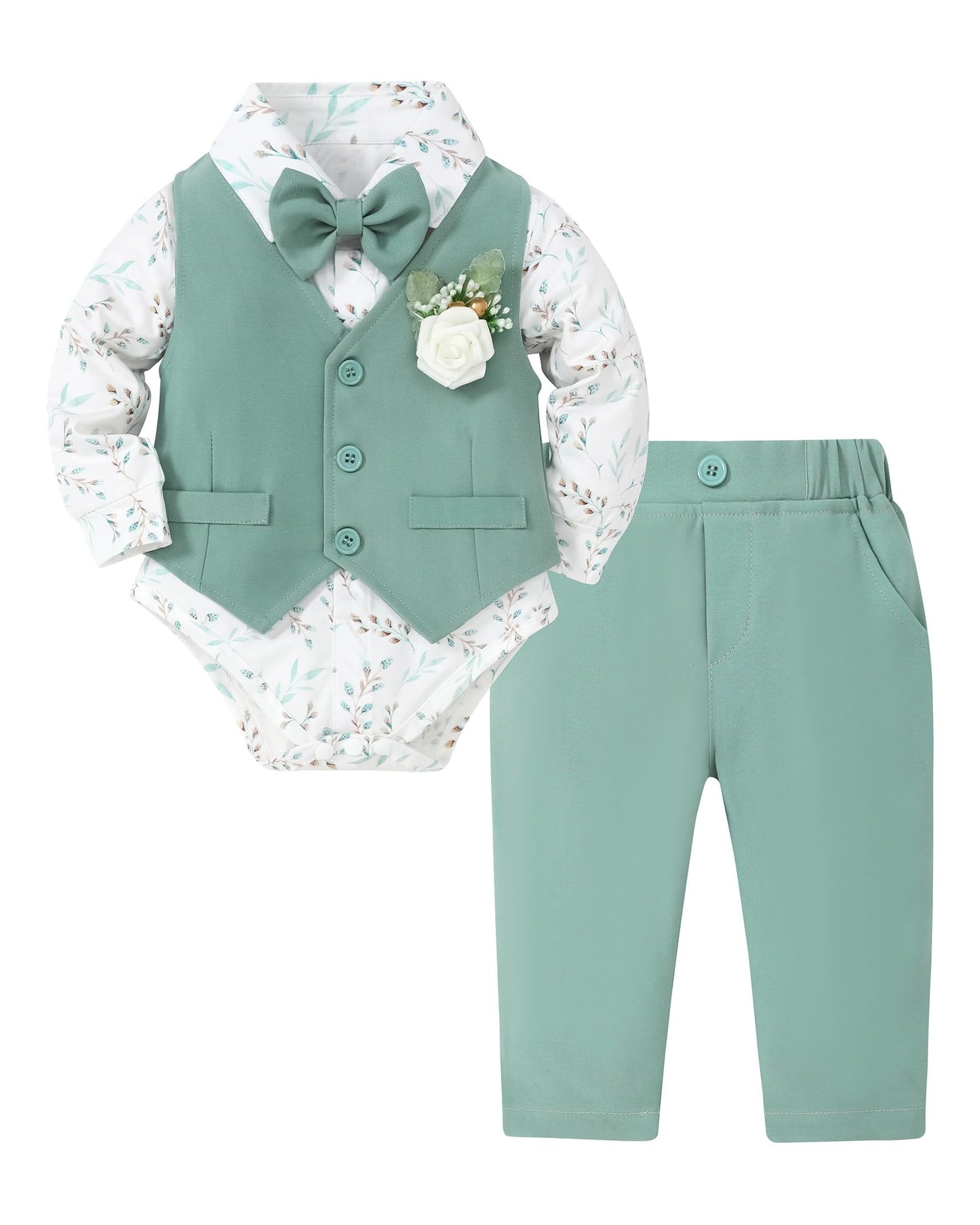 SANMIO Baby Boy Clothes Suits Infant Gentleman Outfit Collared Dress Shirt+Vest+Tie+Corsage+Pants 5Pcs Baby Suit Sets