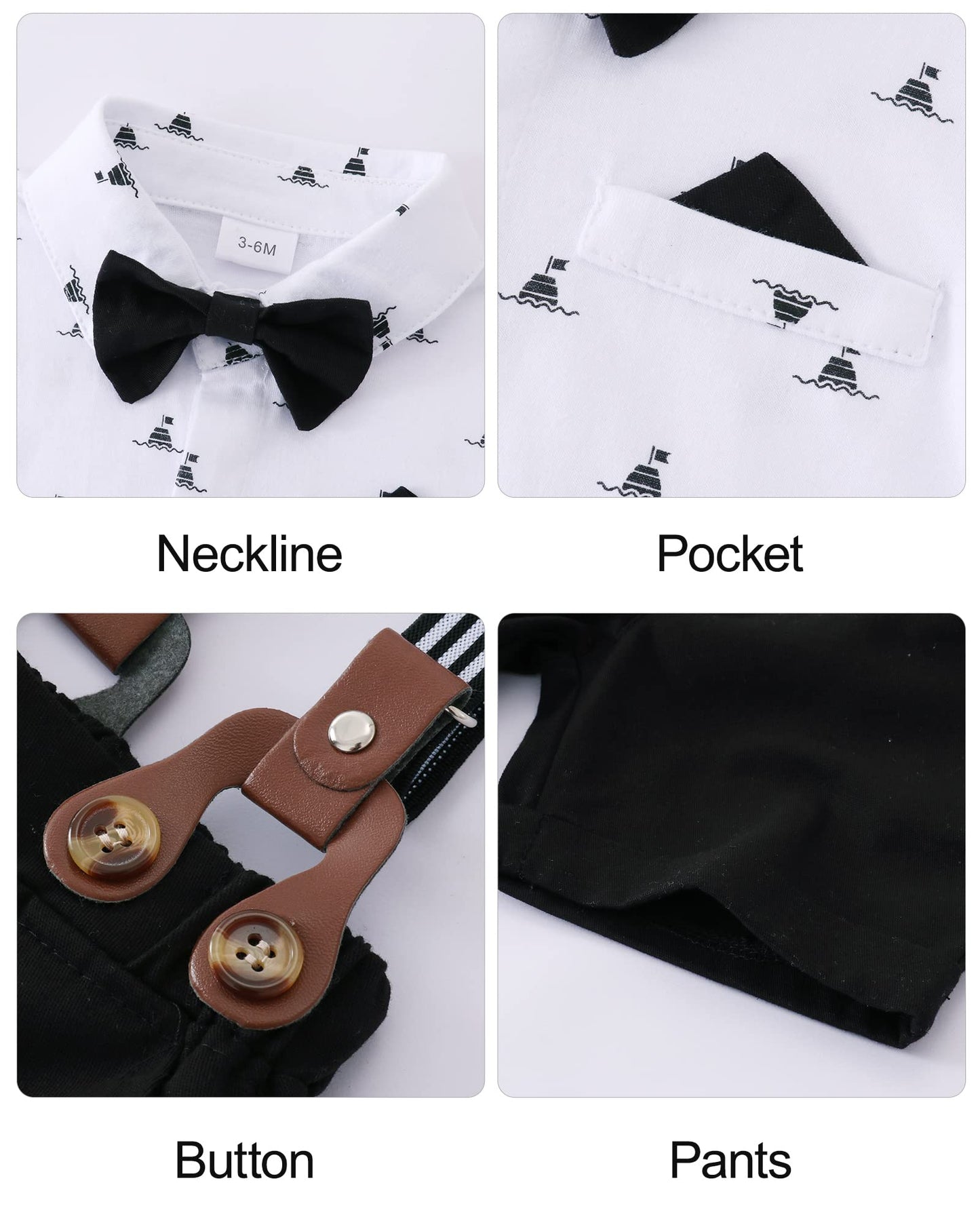 YUEMION Infant Baby Boy Clothes Gentleman Outfits Suits Summer Short Sleeve Bowtie Bodysuit Shirts + Suspender Shorts(0-24M)