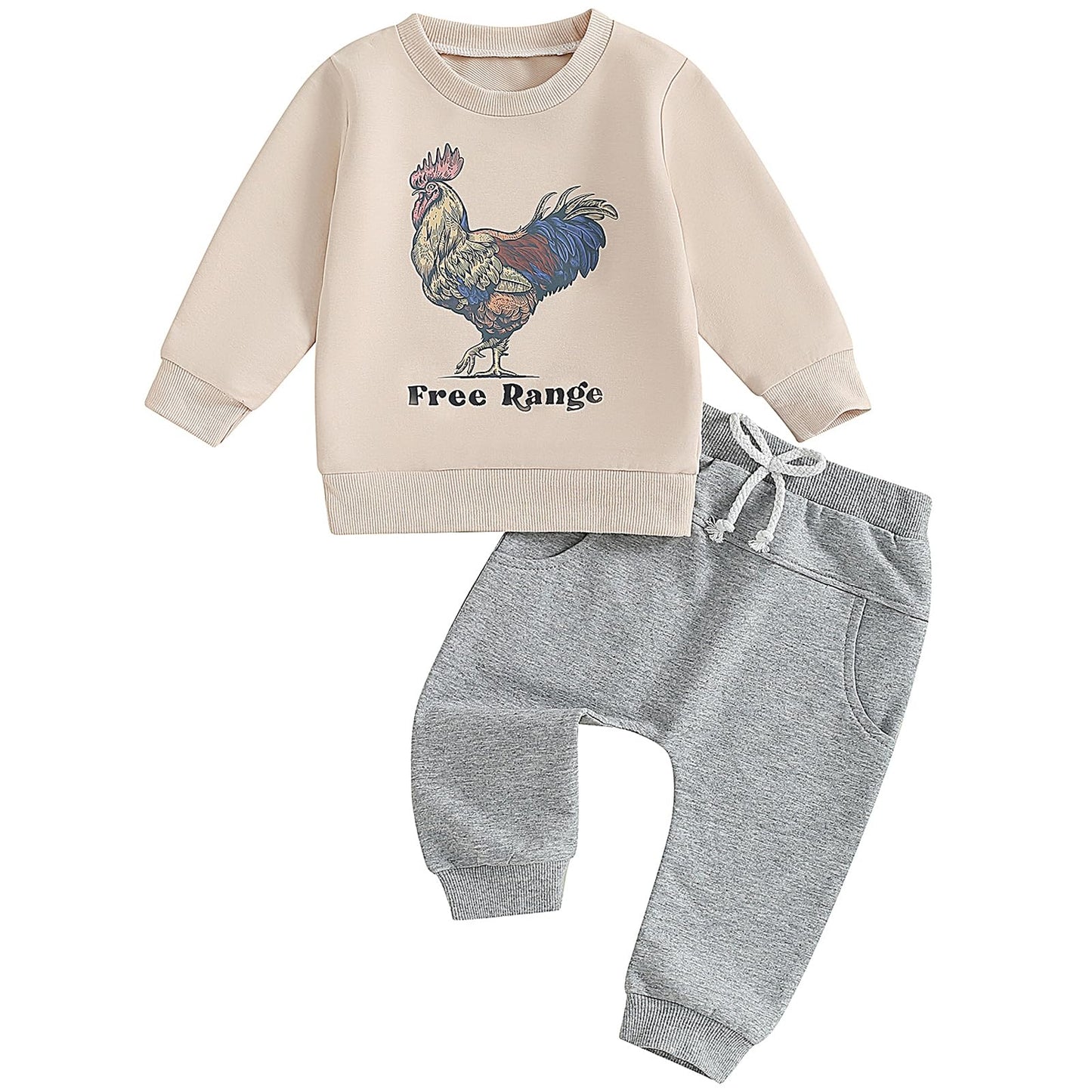 Pudcoco Toddler Baby Boys Girls Fall Clothes Farm Animal Outfit Horse Cow Chicken Sweatshirt and Jogger Pants Set