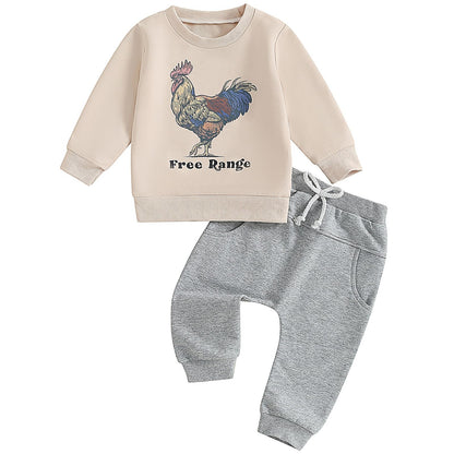 Pudcoco Toddler Baby Boys Girls Fall Clothes Farm Animal Outfit Horse Cow Chicken Sweatshirt and Jogger Pants Set
