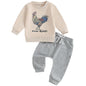 Pudcoco Toddler Baby Boys Girls Fall Clothes Farm Animal Outfit Horse Cow Chicken Sweatshirt and Jogger Pants Set