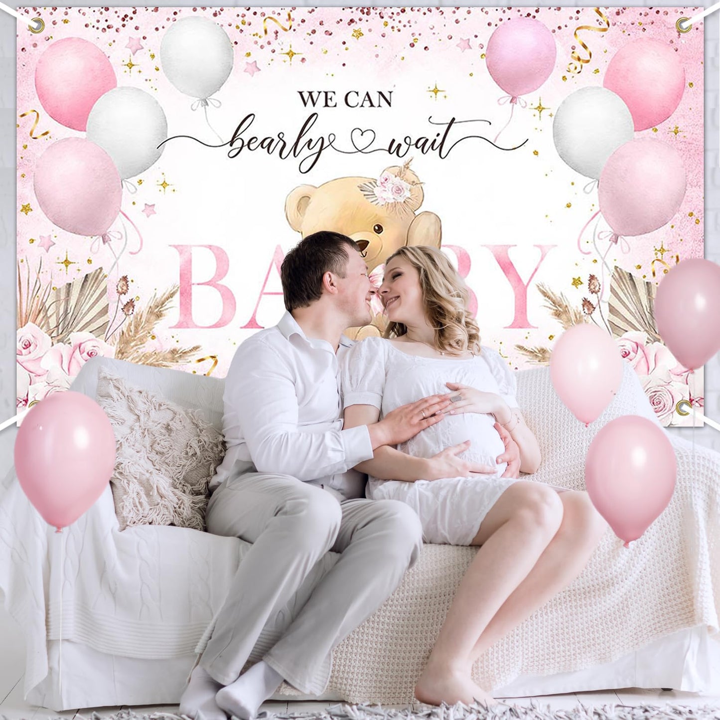 Blue Bear Baby Shower Backdrop 6x3.6 ft We Can Bearly Wait Banner for Boy Bear Baby Shower Decorations Newborn Photo Props Background