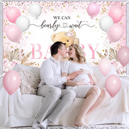 Blue Bear Baby Shower Backdrop 6x3.6 ft We Can Bearly Wait Banner for Boy Bear Baby Shower Decorations Newborn Photo Props Background