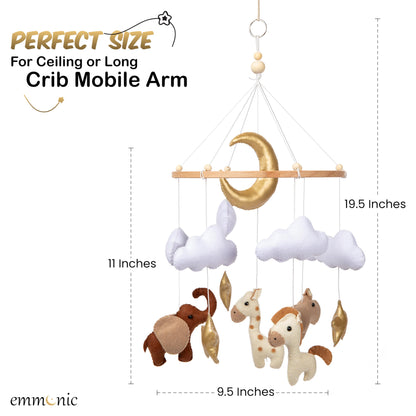 Baby Mobile for Crib - Handmade Modern Boho Baby Mobiles for Bassinet Felt Nursery Mobile Gender Neutral - Gold Moon and Stars - Girl Cribs Decorations