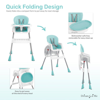 Dream On Me Portable 2-in-1 Tabletalk High Chair, Convertible Compact High Chair, Light Weight Portable Highchair, Grey