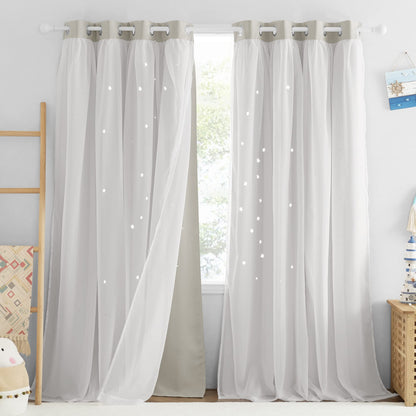NICETOWN Nursery Curtains for Kids, Farmhouse Blackout Curtain Panels for Bedroom, Double Layer Star Hollow-Out Grommet Aesthetic Living Room Toddler Window Curtains, 2 Pcs, W52 x L84, Biscotti Beige