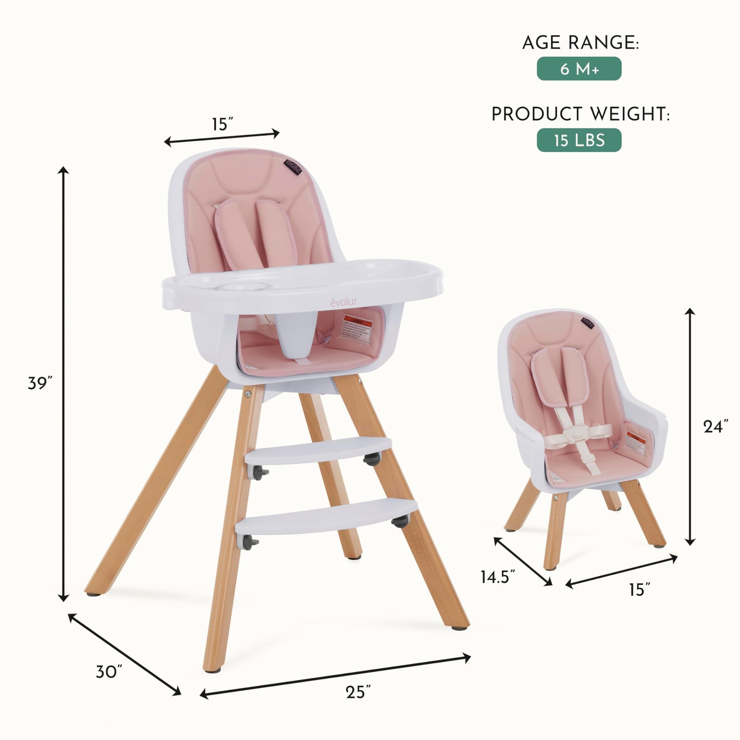 Evolur Zoodle 2 in 1 Convertible Baby High Chair in Light Gray