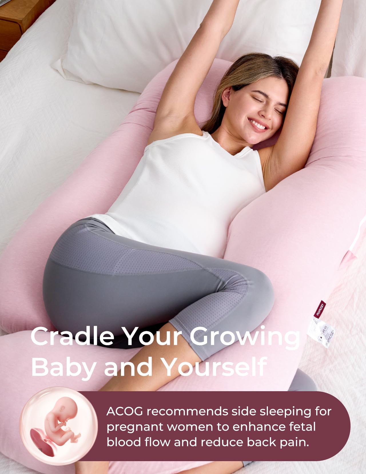 Momcozy Pregnancy Pillows for Sleeping, U Shaped Full Body Maternity Pillow with Removable Cover - Support for Back, Legs, Belly, HIPS for Pregnant Women, 57 Inch Pregnancy Pillow for Women, Grey