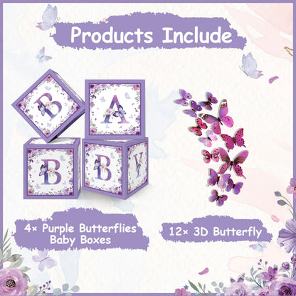 TSVATE Pink Baby Shower Boxes Decorations - 4 Baby Shower Centerpiece Boxes Gender Reveal First Birthday Centerpiece Decors (Without Flowers)