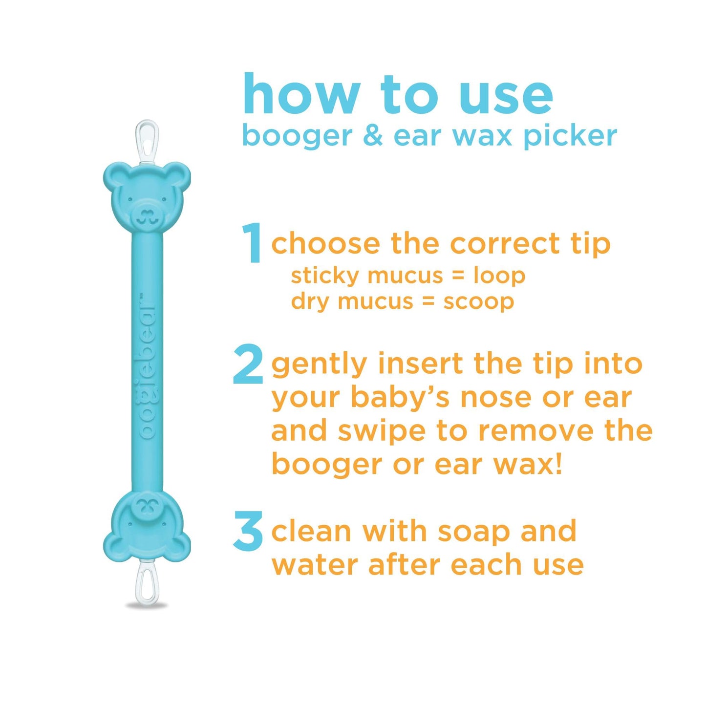 oogiebear: Baby Nose Cleaner & Ear Wax Removal Tool - Safe Booger & Earwax Removal for Newborns, Infants, Toddlers - Dual-Ended - Essential Baby Stuff, Diaper Bag Must-Have, with CASE