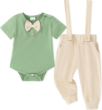 SANMIO Baby Boy Clothes 0-18 Months Newborn Outfits Short Sleeve Romper Top and Suspender Pants Baby Boy Summer Clothing 2Pcs