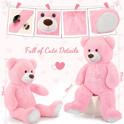 51 inch Big Teddy Bear Cute Giant Stuffed Animals Soft Plush Toy for Girlfriend Kids for Birthday Christmas Valentine's Day