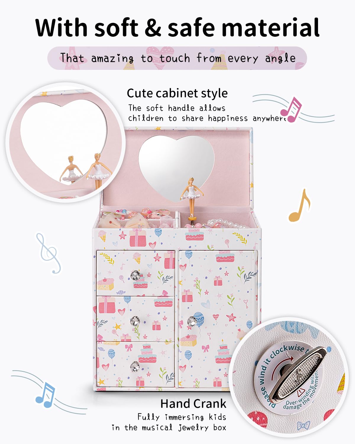 Vlando Musical Jewelry Box for Girls, Large Kid Music Box with Ballerina for Birthday Bedroom Decor, 4 Layer Girl Jewelry Gifts for Girls Kids - Light Pink