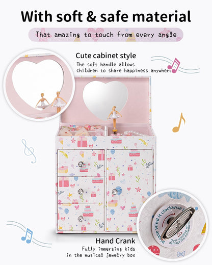 Vlando Musical Jewelry Box for Girls, Large Kid Music Box with Ballerina for Birthday Bedroom Decor, 4 Layer Girl Jewelry Gifts for Girls Kids - Light Pink
