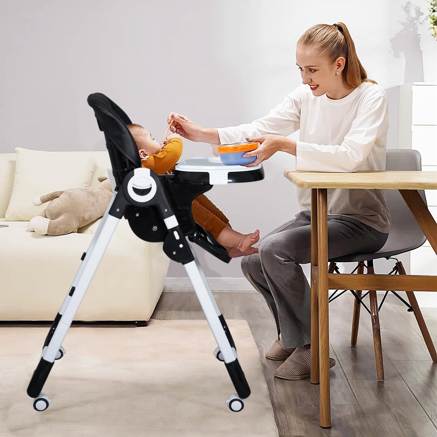 4 in 1 High Chairs for Babies and Toddlers, Convertible Foldable Baby High Chairs, Feeding and Eating Seat Highchair with 4 Levels of Recline and 7 Levels of Height Adjustment, Gray