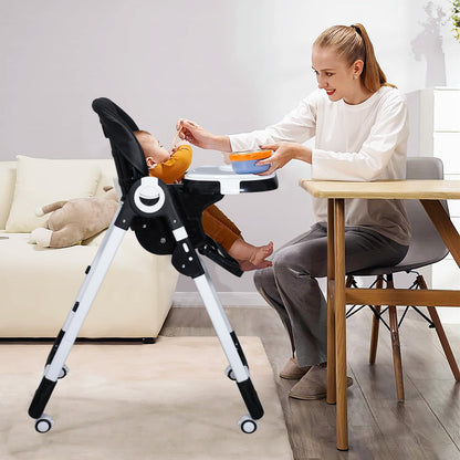 4 in 1 High Chairs for Babies and Toddlers, Convertible Foldable Baby High Chairs, Feeding and Eating Seat Highchair with 4 Levels of Recline and 7 Levels of Height Adjustment, Gray