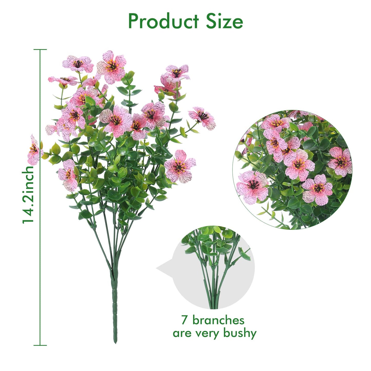 12 Bundles Artificial Flowers Outdoor UV Resistant Fake Plastic Plants Indoor Outside Hanging Plants Garden Porch Window Box Home Wedding Farmhouse Festive Shrub Decor (Pink)