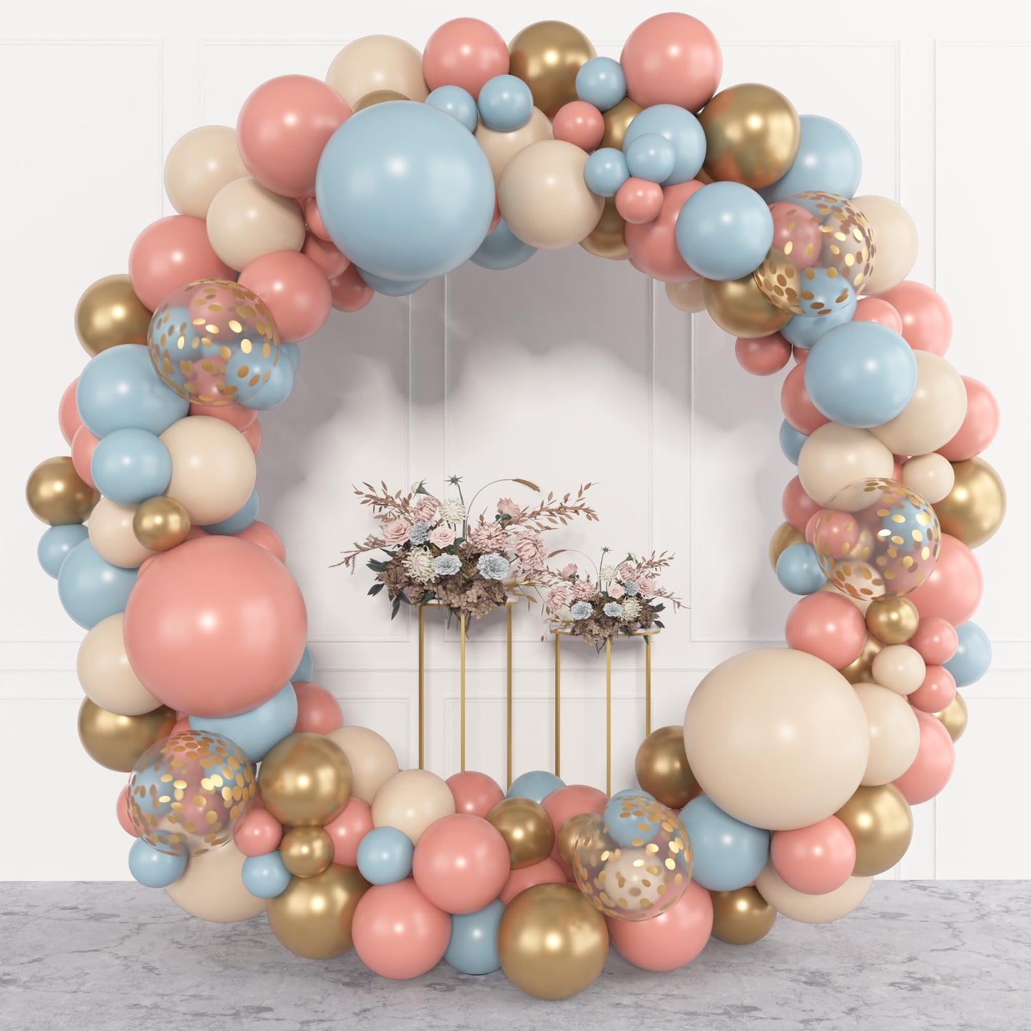 Amandir 153pcs Sage Green Balloon Garland Arch Kit, Different Sizes 18 12 10 5 inch Green Blush Gold Latex Metallic Confetti Gold Balloons for Birthday Baby Shower Wedding Safari Forest Decorations