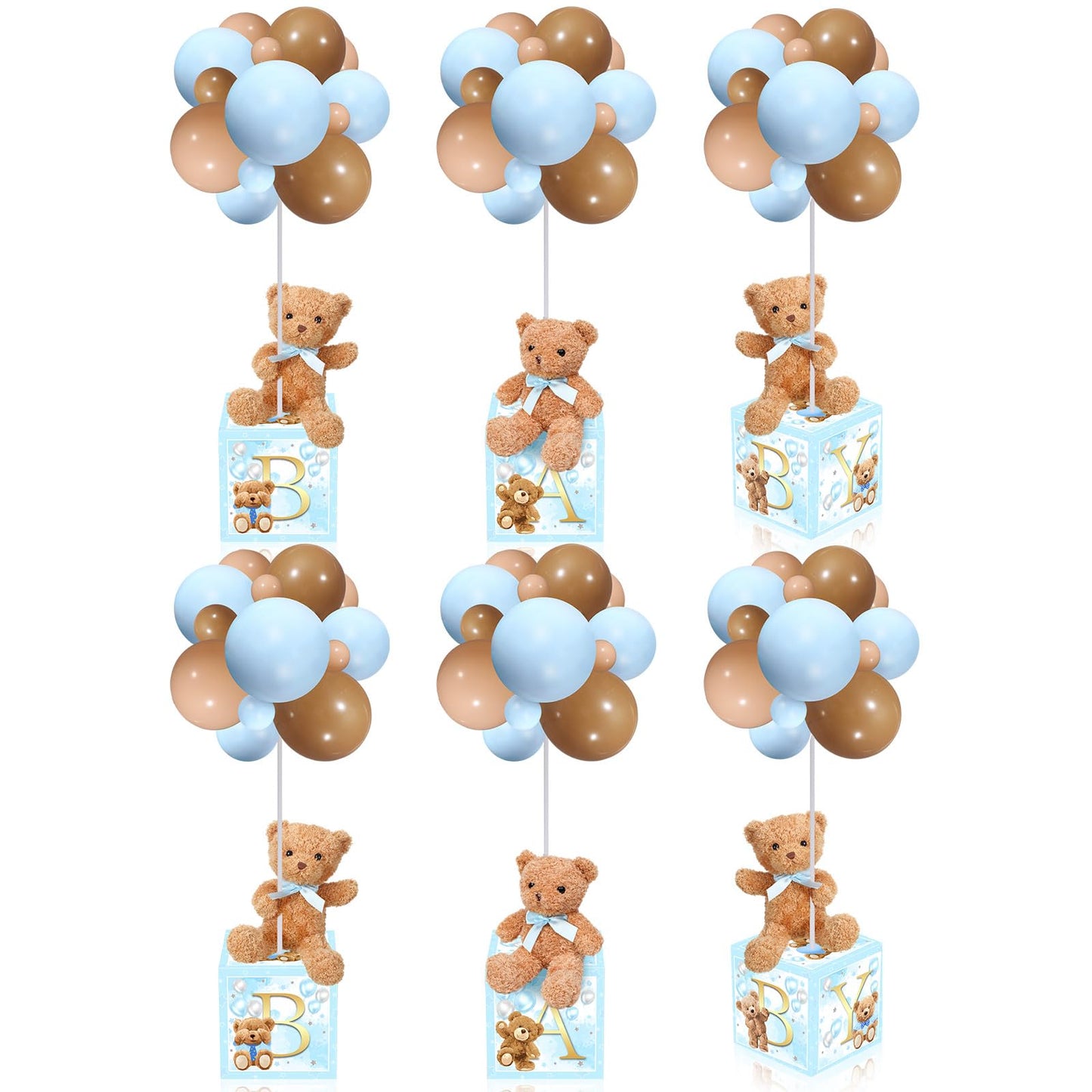 Lenwen 6 Sets Pink Bear Decorations for Baby Shower, Baby Letter Boxes Baby Shower Table Centerpieces Bear Stuffed Animals Balloon with Stand Bear Plush Toy Baby Boxes for Birthday Party Wedding