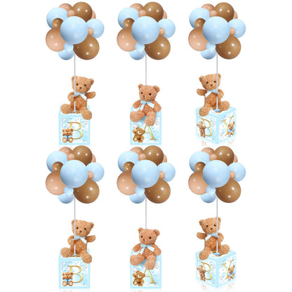 Lenwen 6 Sets Pink Bear Decorations for Baby Shower, Baby Letter Boxes Baby Shower Table Centerpieces Bear Stuffed Animals Balloon with Stand Bear Plush Toy Baby Boxes for Birthday Party Wedding