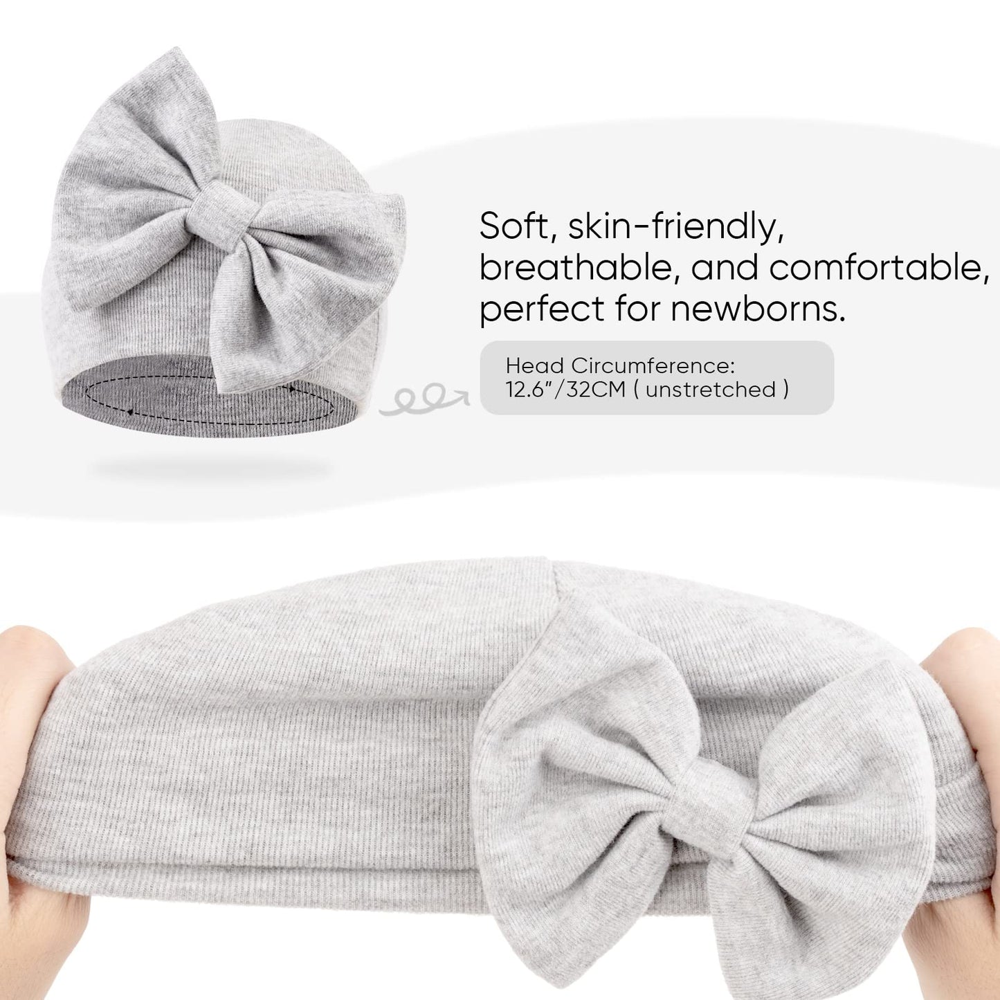 BQUBO Newborn Baby Girls Hats Mittens Set Hospital Hat Beanie Infant Bow Hats Baby Cotton Gloves for 0-6 Months
