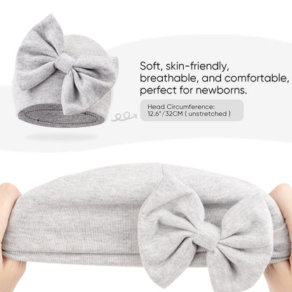 BQUBO Newborn Baby Girls Hats Mittens Set Hospital Hat Beanie Infant Bow Hats Baby Cotton Gloves for 0-6 Months