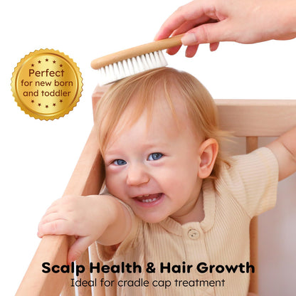 Yoofoss 4 Piece Baby Brush and Comb Set, Wooden Baby Brush with Natural Ultra Soft Goat Hair, Baby Hair Brush for Newborn, Baby Brush Set for Boy Girl