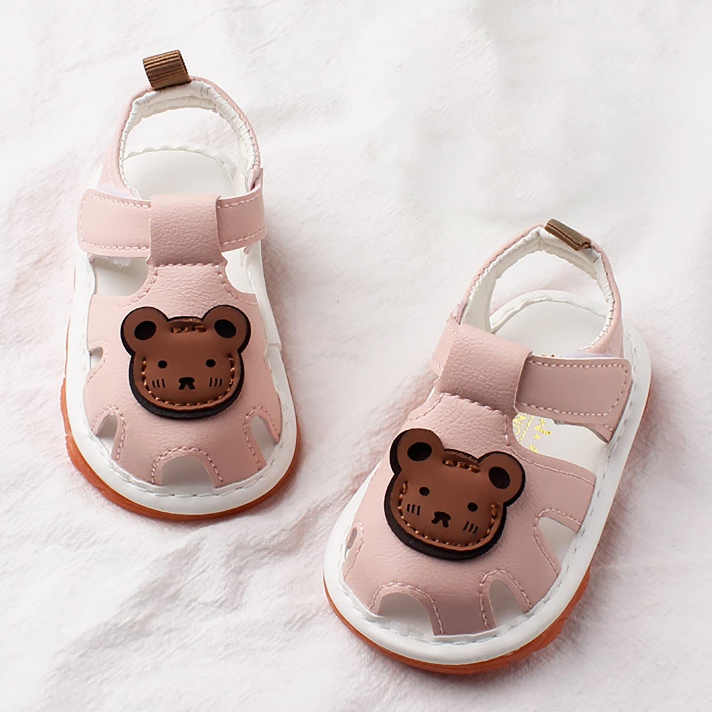 Childrens Bear Leather Foam Sandals Baby Boys Girls Hook Loop Flat Wide Barefoot Shoes Summer Outdoor Casual Water Shoes