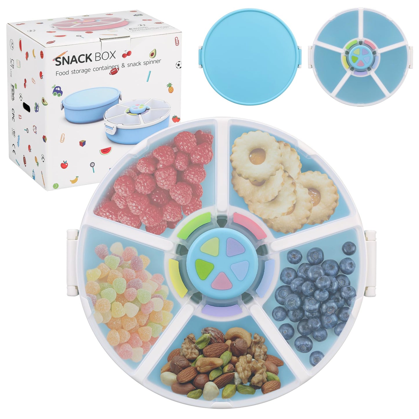 Kids Snack Rotator Container Reusable Snack Box with 5 Compartment Dispenser and Lid, Color Matching Opening Lid, BPA and PVC Free, for Toddlers, Babies, Home, School, Travel (1 Pack- Pink)