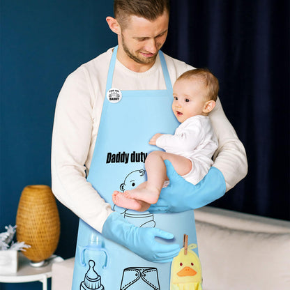 7 Pcs Daddy Duty Apron Diaper Duty Apron New Dad Gifts for Baby Shower Gender Reveal First Time New Dad Gifts (Black,Classic)