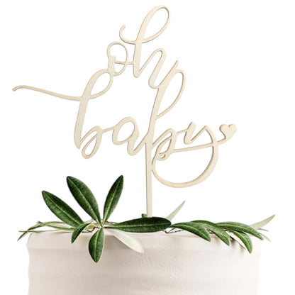 Wooden Oh Baby Cake Topper, New Baby Photo Booth Props, Wooden Cake Topper for Baby Shower or Birthday Decorations (Design02)