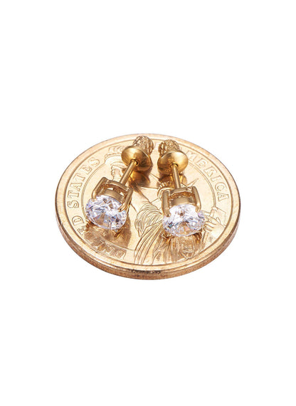 Earrings for Girls, 18k Yellow Gold Plated CZ Hypoallergenic Stud Earrings - Screw On Safety Backs, Stainless Steel Posts for Kids, Toddlers, Teens