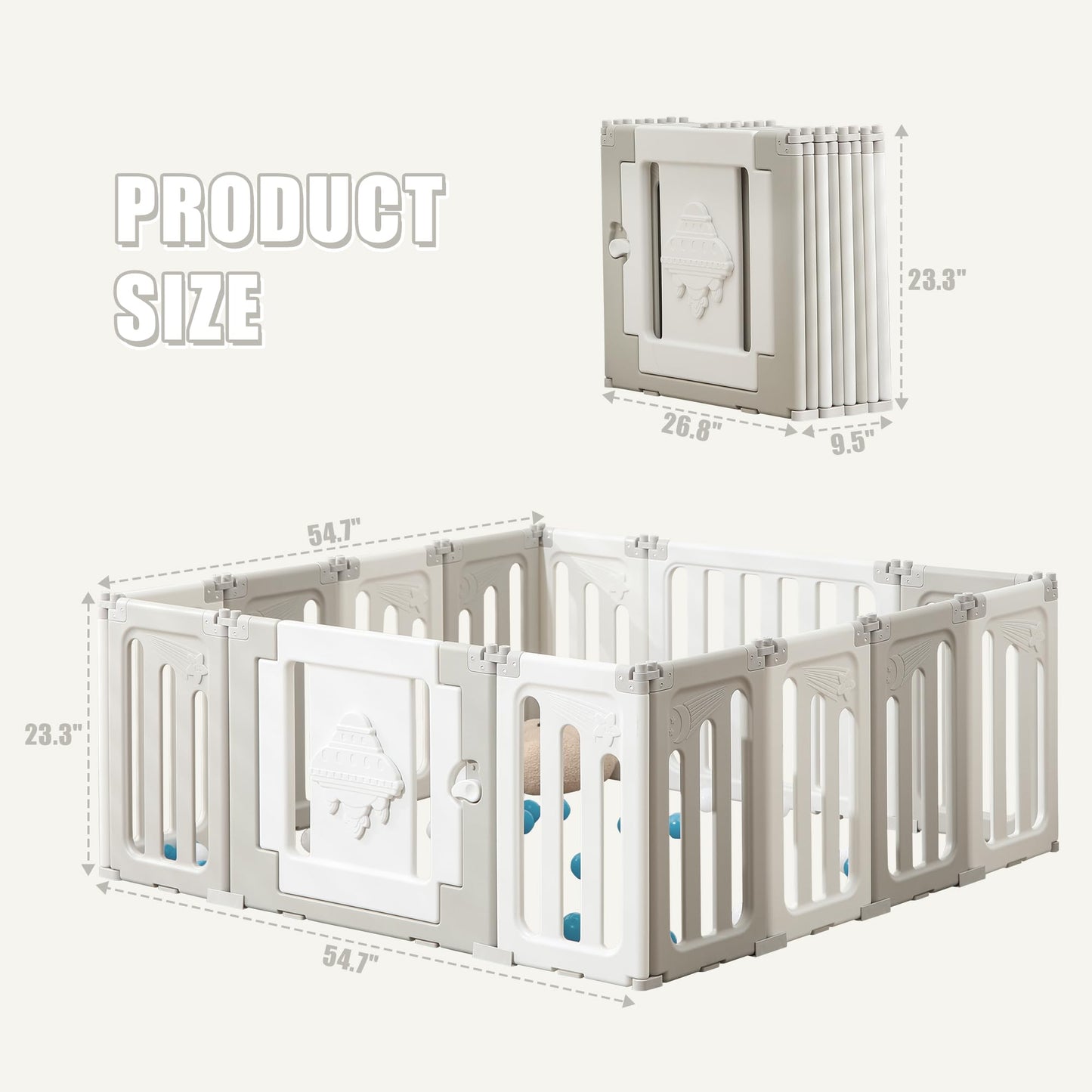 Baby Play Pen - 14 Panels Extra Large Foldable Playpen for Toddlers, UFO Portable Fence, Gate, Yard - Blue