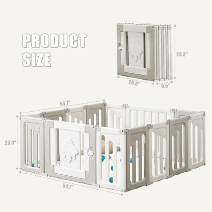 Baby Play Pen - 14 Panels Extra Large Foldable Playpen for Toddlers, UFO Portable Fence, Gate, Yard - Blue
