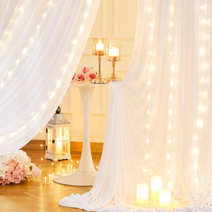 10x10ft Pink Backdrop Curtain with Lights String for Parties Wedding Wrinkle Free Soft Curtains Photo Backdrop Drapes for Girls Birthday Baby Shower Background Decorations 5x10ft, 2 Panels