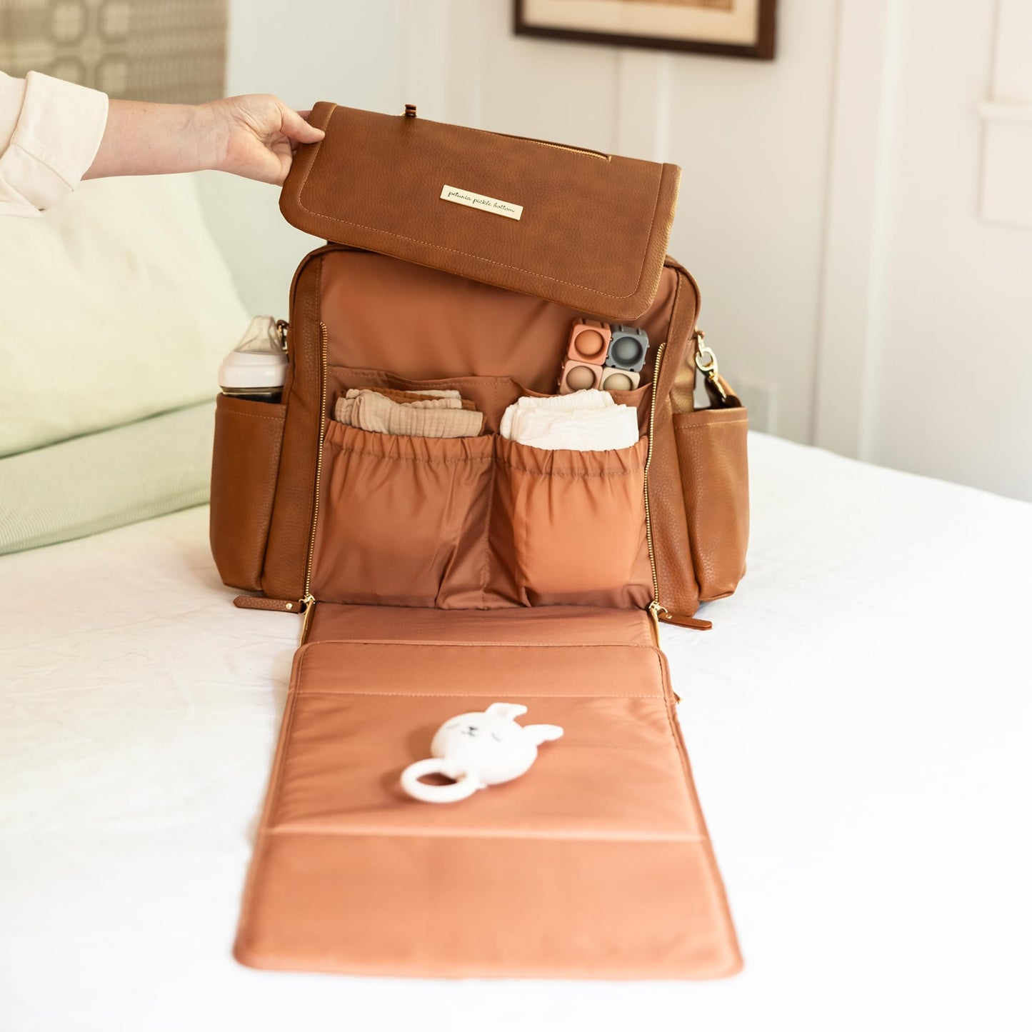 Petunia Pickle Bottom Boxy Backpack Deluxe, Diaper Bag for Parents, Stylish Baby Bag, Spacious Backpack, On-The-Go Moms, Toffee Rose