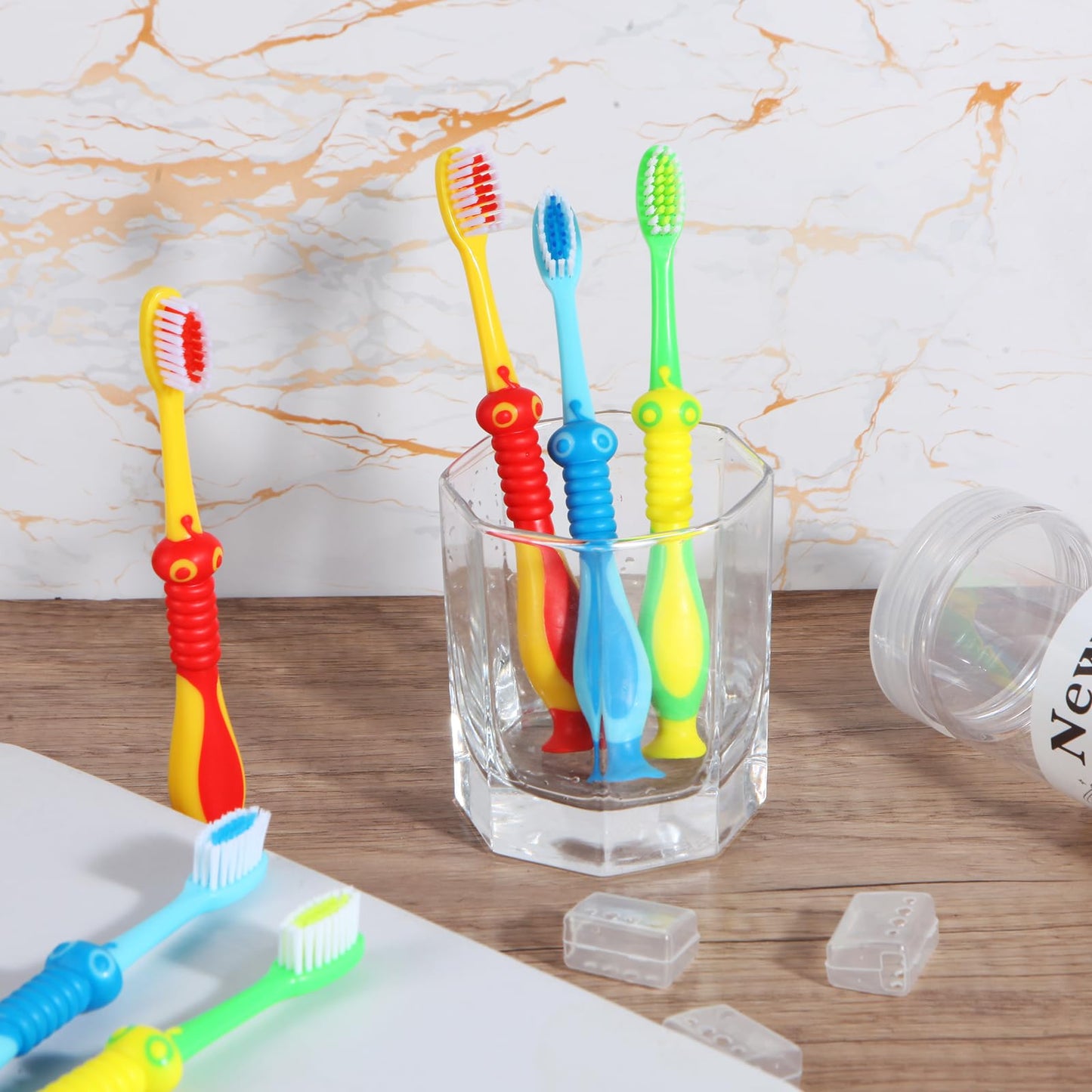 Kids toothbrushes 6 Pack Set Soft Bristles with Suction Cup, Includes Travel Covers, Bear Panda toothbrushes for Kids Boys & Girls, Toddlers &Children Teeth Age 3+