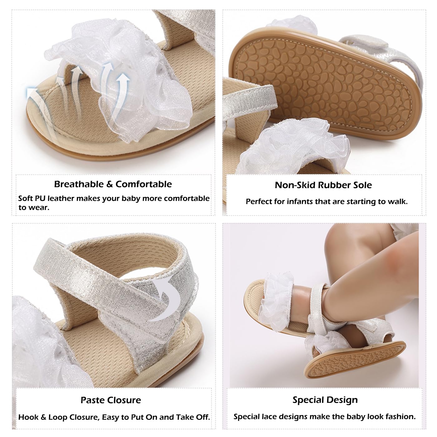 Timatego Infant Baby Girls Summer Sandals Anti-Slip Soft Sole with Flower Toddler First Walkers Crib Dress Shoes