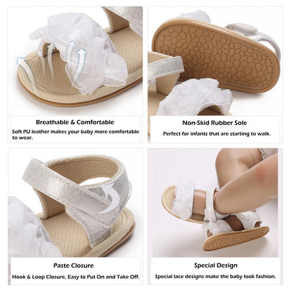 Timatego Infant Baby Girls Summer Sandals Anti-Slip Soft Sole with Flower Toddler First Walkers Crib Dress Shoes