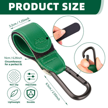 Baby Stroller Hooks Bag Hooks for Hanging Diaper Bags Multipurpose Hooks for Grocery Shopping Bags Premium Vegan Leather Pram Straps 2 Pcs (Green)