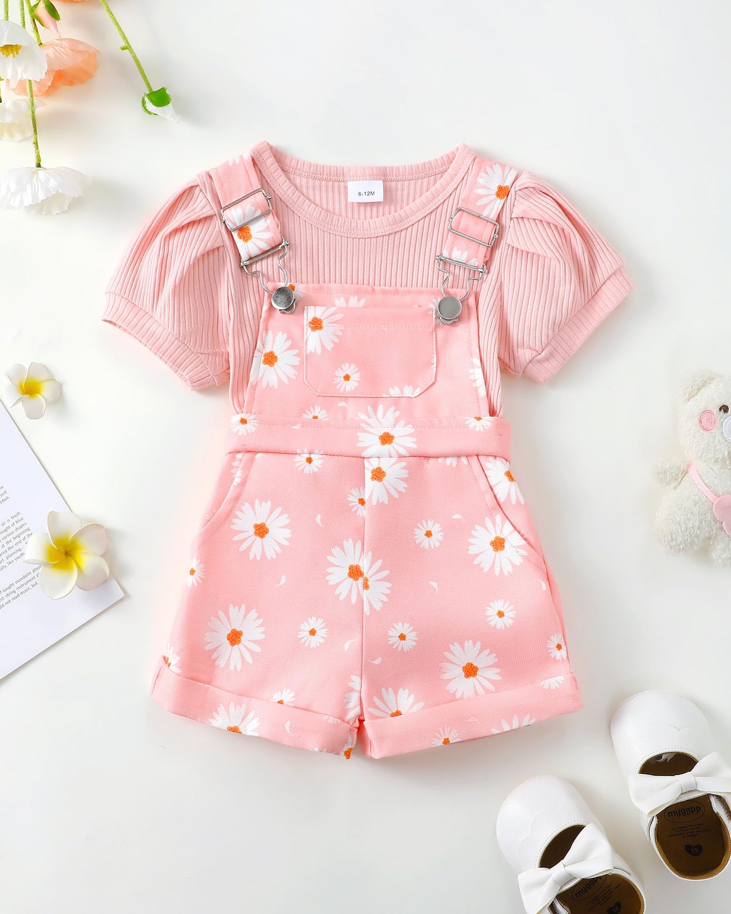 SUNNY PIGGY Toddler Baby Girl Overalls Clothes Toddler Adjustable Suspender Jumpsuit Short Sleeve Outfit Little Girl's Set