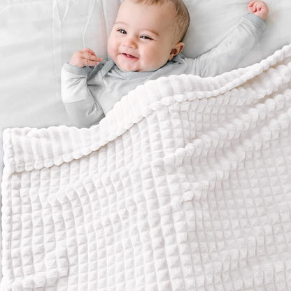 HOMRITAR Baby Blanket for Boys Girls Fleece Super Soft Plush Fuzzy Cozy Toddler Blanket with Square 3D Jacquard Grid Design Luxury Lightweight Bed Blanket for Newborn Infant Cream, 30 x 40 Inch